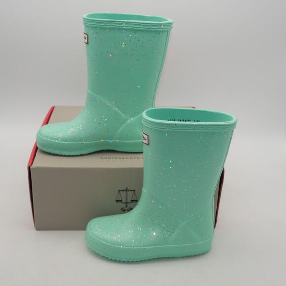 NEW Hunter Boots Kids First Classic Glitter Wild Mint Green Girls 13 UK 11 - Picture 2 of 7